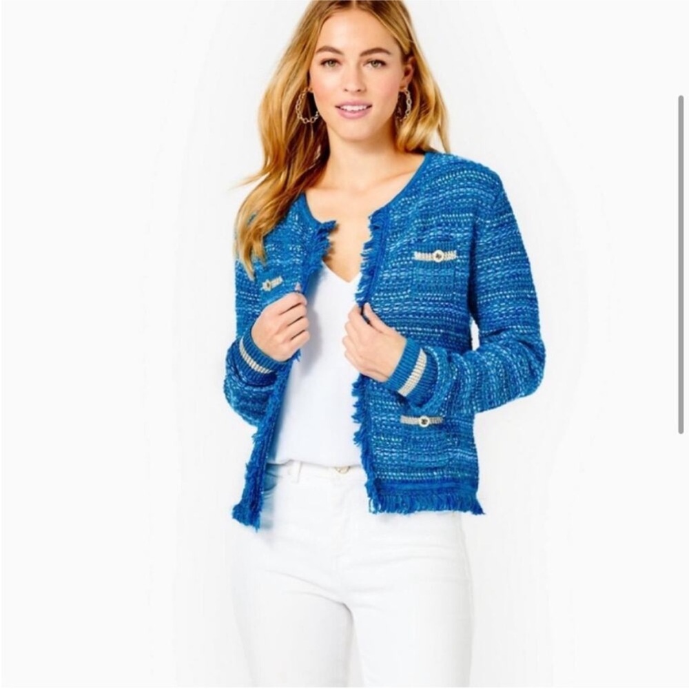 NWOT LILLY PULITZER BECKINGTON CARDIGAN *BLUE GROTTO* METALLIC SIZE MEDIUM